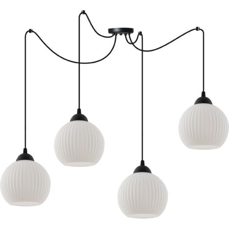 LAMPE SUSPENDU SPIDER RIFFLE NOIRE 4 FLASH LAMPE BLANCHE BOULE E27