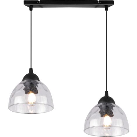 LAMPE SUSPENDU VENICE 2 ABAT-JOUR PLATS TRANSPARENTS E27