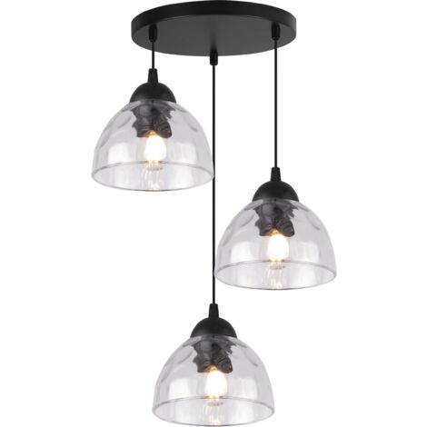 LAMPE SUSPENDU VENICE 3 ABAT-JOUR PLATS TRANSPARENTS E27
