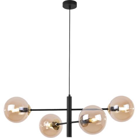 LAMPE SUSPENDU VICENZA NOIRE ET OR 4 ABAT-JOUR PLATS MIEL E14