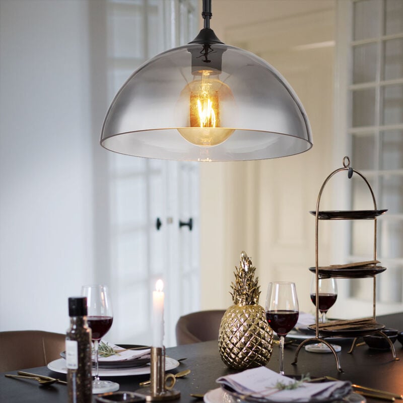 Lampe suspendue 1 flamme verre abat-jour fumée lampe de salle à manger suspension chaîne suspension, métal, 1x douille E27, DxH 30x120 cm
