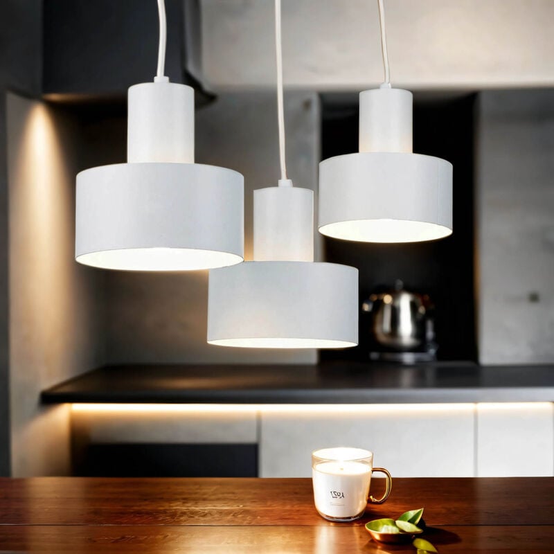 Licht-erlebnisse - Lampe suspendue 3 flammes table à manger Blanc E27 Métal rétro