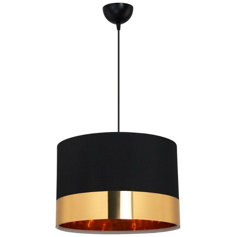 Toscohome - Lampe suspendue 70h tissu noir bandeau or Alfina