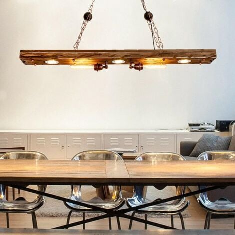 Lampe suspendue à poutre en bois de 38 W, lustre en bois rétro rustique pour table de billard, îlot de cuisine, salon, salle à manger, chambre à coucher, bar