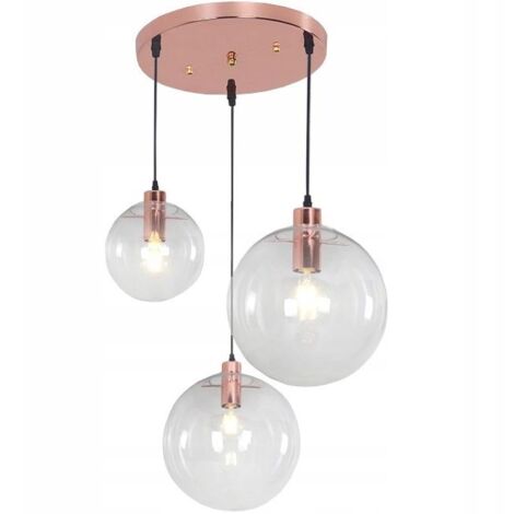 LAMPE SUSPENDUE APP041-1CP LASSI VERRE 3 BOULES ROSE OR DIAMÈTRE 20-25-30CM E27