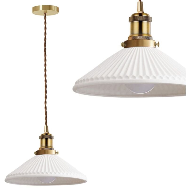 Toolight - lampe suspendue APP1172 métal - céramique blanc - or E27 1-POINT lumineux