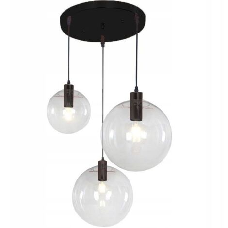LAMPE SUSPENDUE APP309-3C LASSI VERRE 3 BOULES TRANSPARENT+NOIR DIAMÈTRE 20/25/30CM 3-POINTS DE LUMIÈRE E27