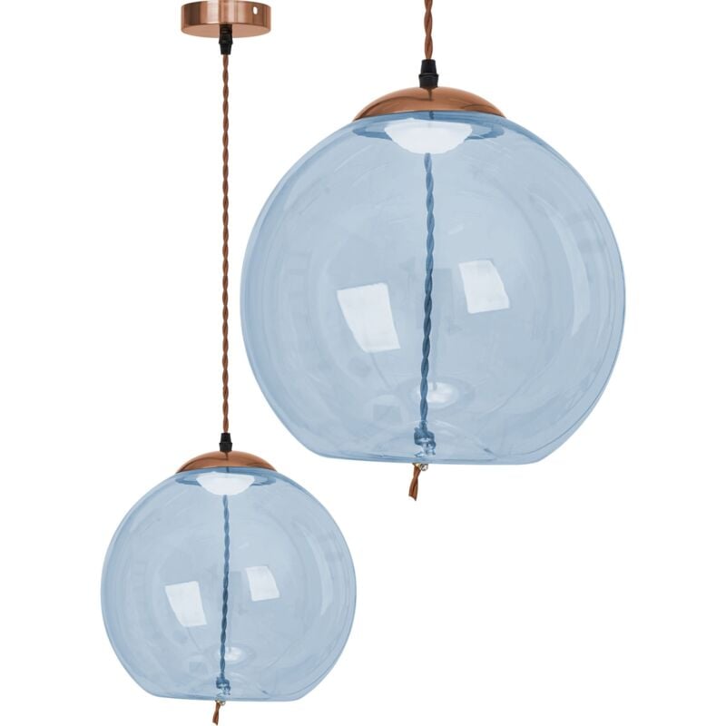 Lampe suspendue APP445 balle métal - verre bleu led