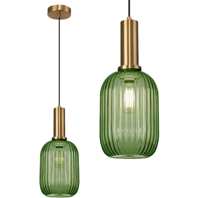 Lampe suspendue APP459-1CP vert or métal verre E27