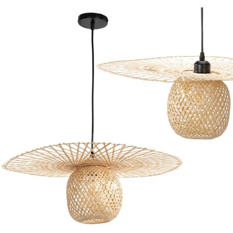 LAMPE SUSPENDUE APP881-1CP NOIR BRUN MÉTAL BAMBOU E27 1-POINTS DE LUMIÈRE