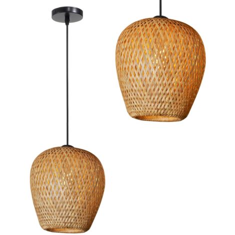 LAMPE SUSPENDUE APP885-1CP NOIR BRUN MÉTAL BAMBOU E27 1-POINTS DE LUMIÈRE