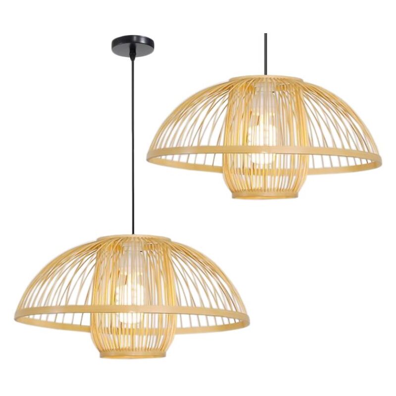 Toolight - lampe suspendue APP887-1CP naturel boho ronde 1-POINTS de lumière E27 35X35X22-112CM reglable