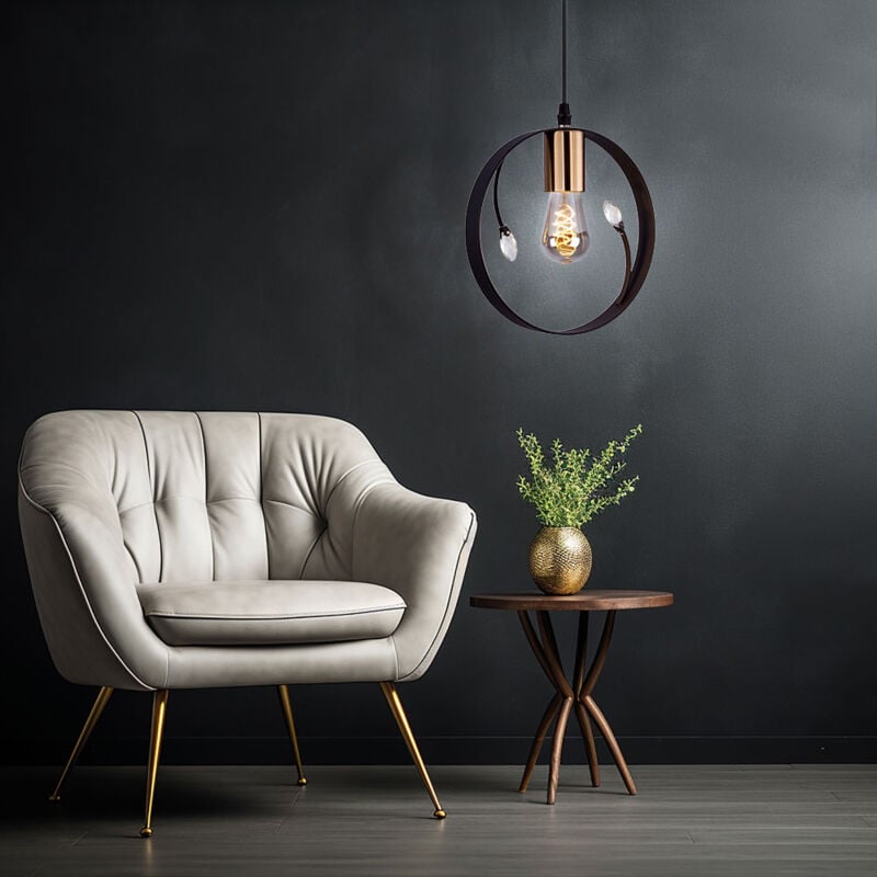 Lampe suspendue au plafond vintage, anneau d'éclairage de salon, luminaire suspendu en cristal