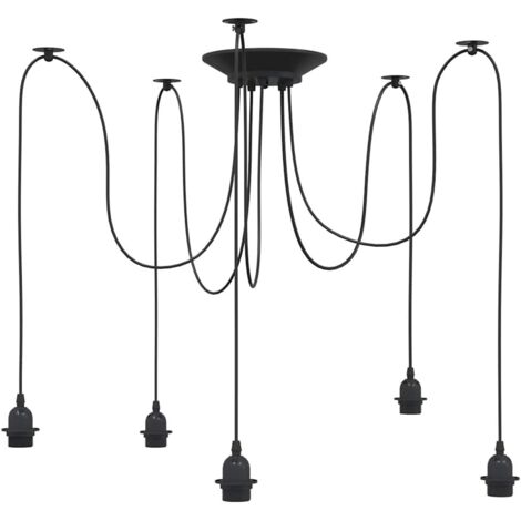 Lampe suspendue avec 5 porte-lampes E27 noir métal CFW488021