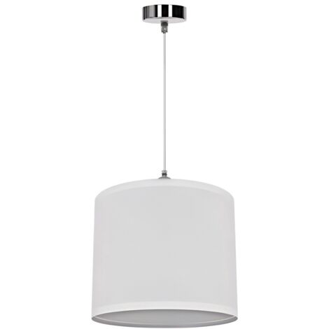 Lampe suspendue avec abat-jour cylindrique en tissu blanc, socle E27, style nordique (sans ampoule)