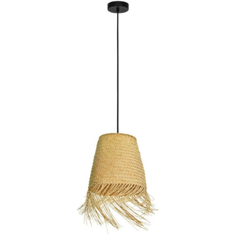 Lampe suspendue aycliffe bois naturel e27 1x40w h: 110cm Ø30 cm moussable