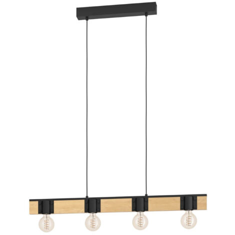 Lampe suspendue Bailig Steel, Bois noir, marron E27 4x40W L: 89,5 cm B: 4,5 cm H: 110 cm Dimmable