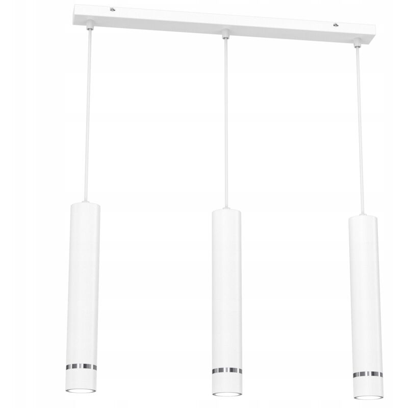 Lampe suspendue bandeau tube, 3x tubes Gu10, au dessus de la table, îlot chromé blanc