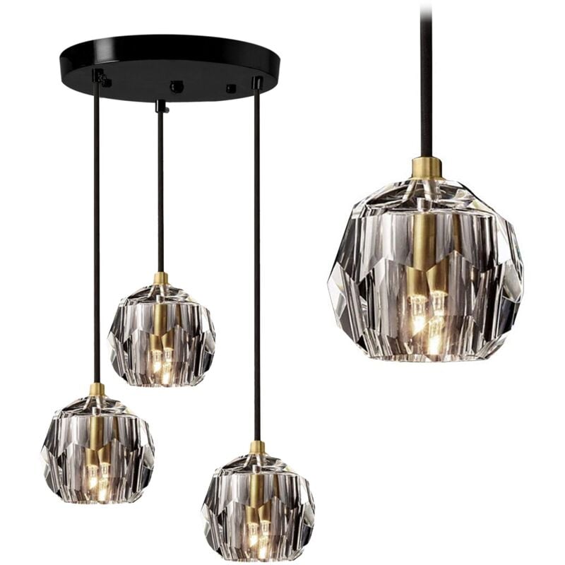 Toolight - lampe suspendue APP588-3CPR cristal noir 3-POINTS de lumière G9 9X30X9-100CM reglable