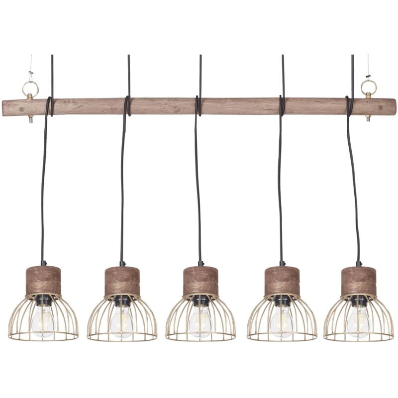 Beliani - Lampe Suspendue Boho Plafonnier Pendant en Métal Cuivré et Bois Clair Varada
