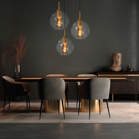 Lampe suspendue boule de verre, table à manger, boule de verre, boules lumineuses suspendues, 3 ampoules, métal laiton clair, 3x douilles E27, DxH 47x120cm