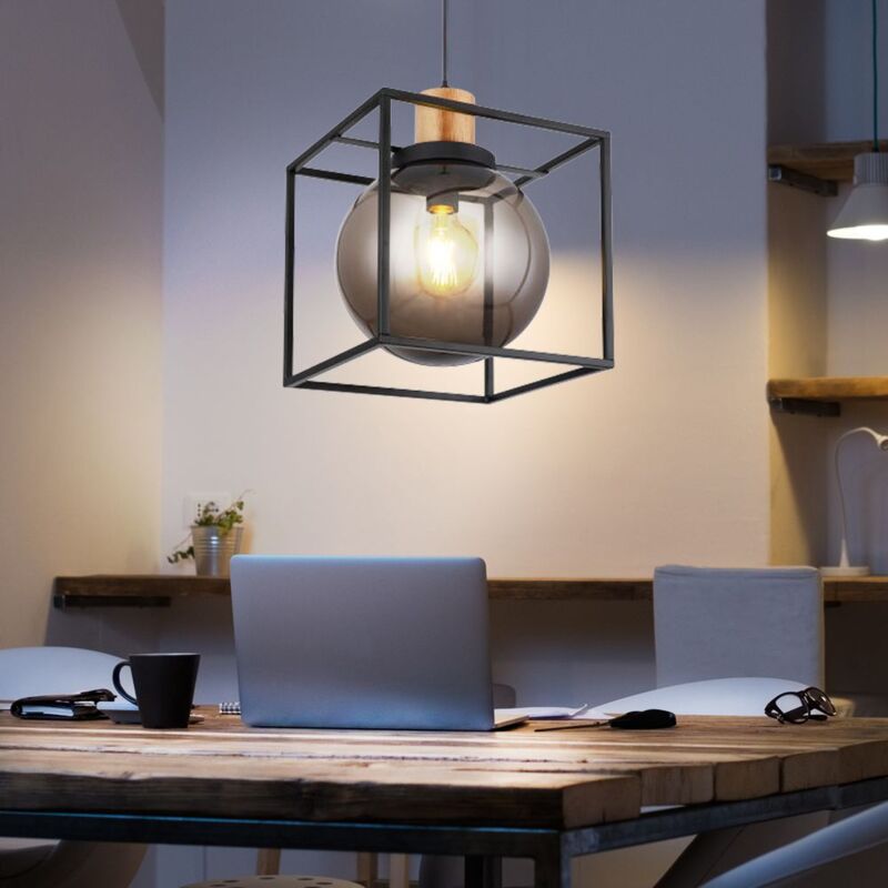 Lampe suspendue boule lampes boule salon lampes suspendues salle à manger, boule de fumée en métal, 1x E27, LxlxH 28 x 28 x 120 cm, chambre à coucher