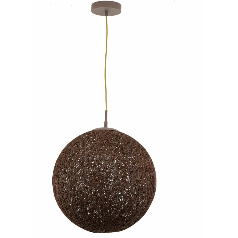 Licht-erlebnisse - Lampe suspendue boule tressée brune ronde Ø39cm table à manger
