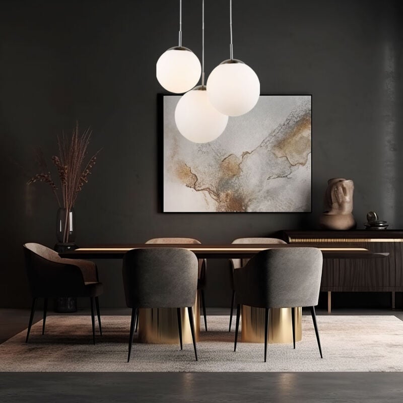 Lampe suspendue boules Lampe boule à 3 flammes suspendue lampe à suspension en verre blanc lampe de table à manger, nickel mat, 3x E27, DxH 51,5x80 cm