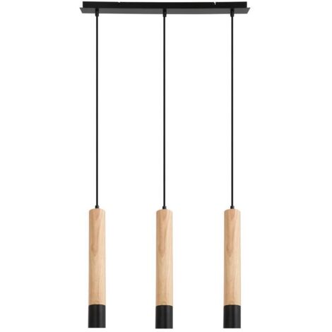 Lampe suspendue braulia métal / bois de bois noir gu10 3 x max.50w l: 61 cm b: 40,5 cm h: 100 cm Ø5,5 cm