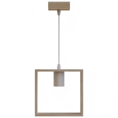 Lampe suspendue carrée en bois léger, socle E27, style nordique (sans ampoule)