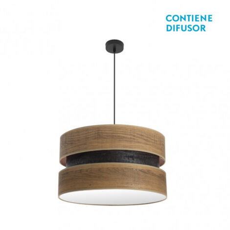 Lampe suspendue Colet 2xe27 noir/bois foncé regx50x50 cm