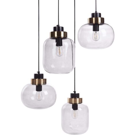 Lampe Suspendue Contemporaine Ronde Abat-Jour Verre Métal Transparent Gris Zayande