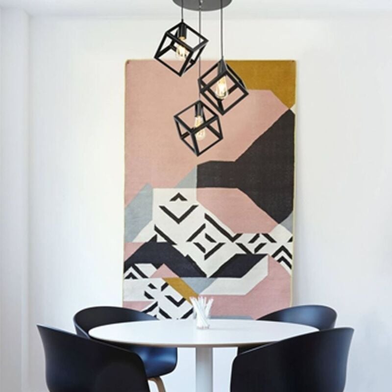 Toscohome - Lampe suspendue de 90 cm avec 3 cubes en métal noir - Agatha