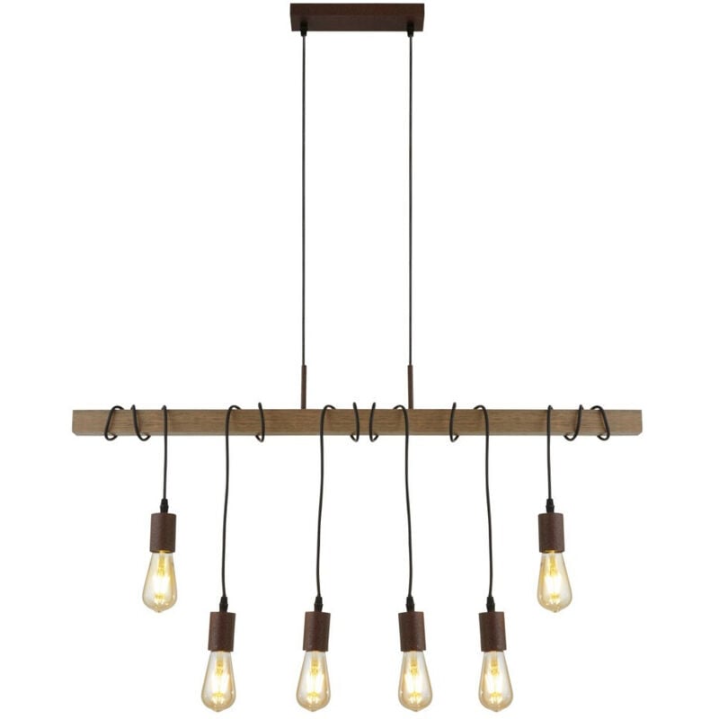 Barn - Suspension à 6 barres lumineuses marron, bois foncé, E27 - Searchlight