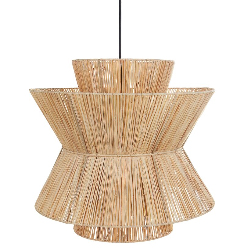 Beliani - Lampe Suspendue Éclairage Boho Abat-jour en Paille Naturelle et Base Métal Noir Telamba