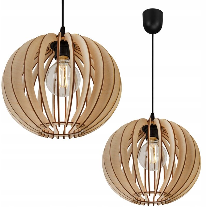 Lampe suspendue en contreplaqué, abat-jour sphérique, E27, réglable