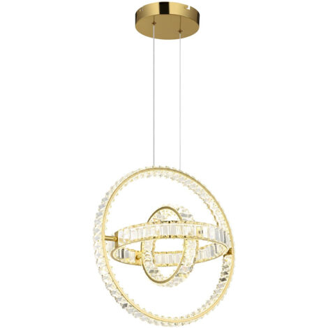 Lampe suspendue en cristal avec télécommande LED CCT à intensité variable dorée et transparente