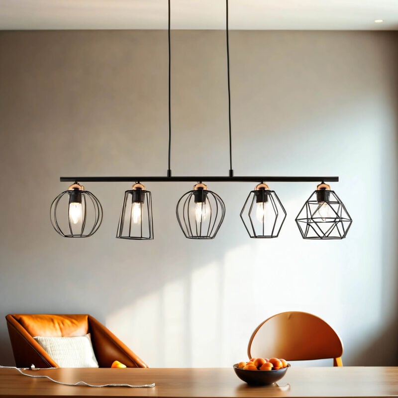 Licht-erlebnisse - Lustre suspension d'intérieur Galaxy noir au design géométrique dans le style moderne 5xE27 - Noir, Cuivre