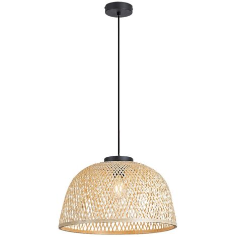 Lampe suspendue en métan métal / bois noir rotan naturel e27 1 x max, 25W h: 120 cm Ø40,5 cm dimmable