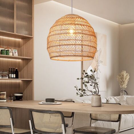 Lampe suspendue en rotin D40 cm – Éclairage naturel tissé à la main – Culot E27 – Hauteur réglable jusqu'à 200 cm – Pour cuisine et salle à manger