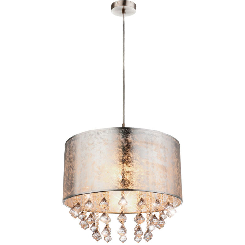 Cristal suspendu lumière textile pendule chambre éclairage plafonnier argent Globo 15188H3