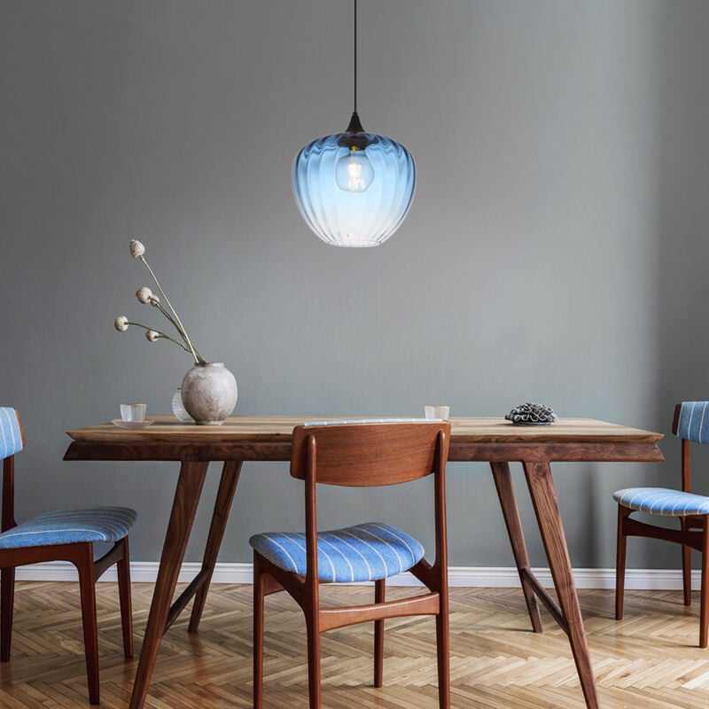Lampe suspendue en verre à rainures bleues, luminaire décoratif d'intérieur, idéal pour une salle à manger, une cuisine ou un salon