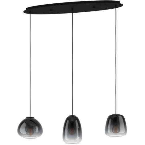 Lampe suspendue en verre, noir et gris transparent E27 3x40w l: 84 cm b: 19,5 cm H: 104,5 cm
