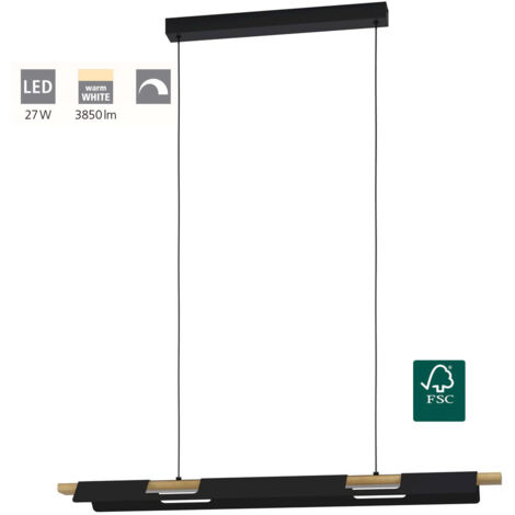 Lampe suspendue Ermua Noir, Brown Blanc L: 100 B: 16.5 H: 110cm Dimmable 3000k