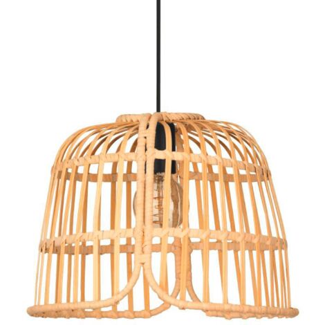 Lampe suspendue Glyneath Wood Nature E27 1x40W H: 110cm Ø37,5 cm Dimmable