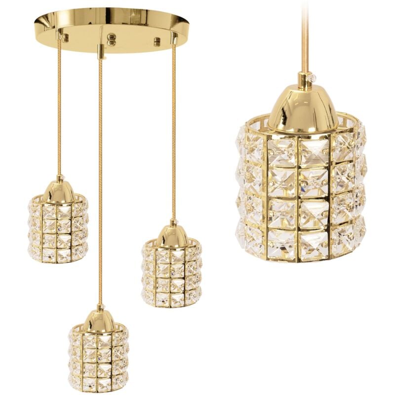 Toolight - lampe suspendue APP726-3CRP or métal cristal E27 3-POINTS de lumière