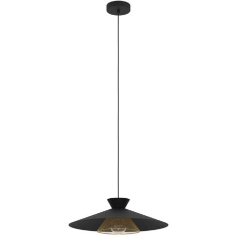 Lampe suspendue Grizedale Steel Black, laiton E27 1x40W H: 110cm Ø50cm Dimmable