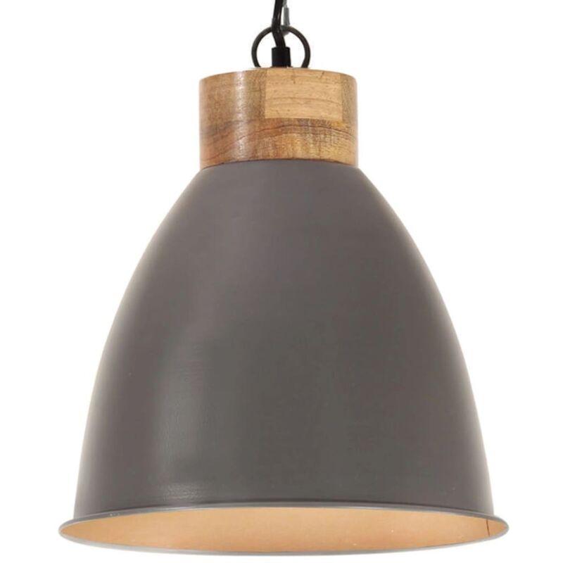 Lampe suspendue industrielle Gris Fer et bois solide 35 cm E27 vidaXL