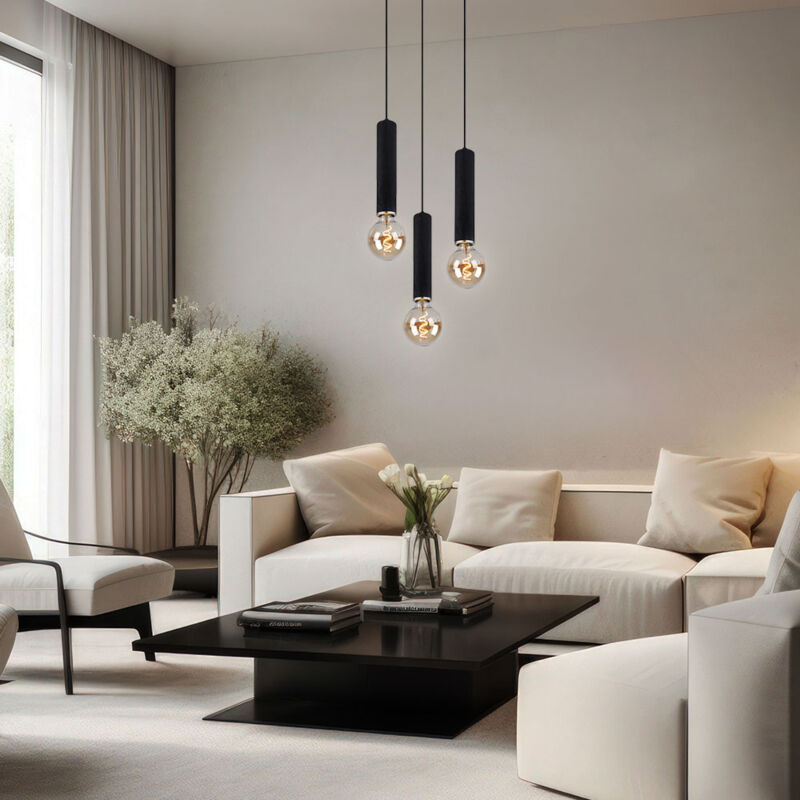 Lampe suspendue lampe à suspension 3 flammes lampe de table à manger en bois lampe à suspension en grappe de salon, noir, 3x E27, DxH 35 x 160 cm