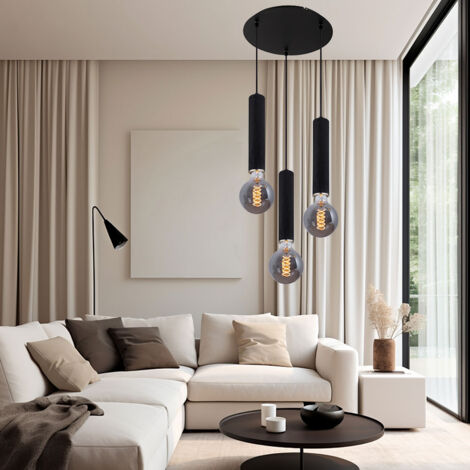 Lampe suspendue lampe à suspension 3 flammes lampe de table à manger en bois lampe à suspension en grappe de salon, noir, 3x E27, DxH 35 x 160 cm